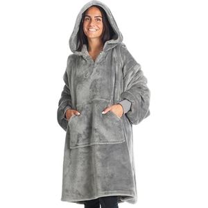 Kanguru Kangurone Fluffi Loft Hoodie Fleece deken sweatshirt, Fluffy Oversized Draagbare Deken met bonteffect, Grijs, voor volwassenen mannen vrouwen tieners maat 95x95cm