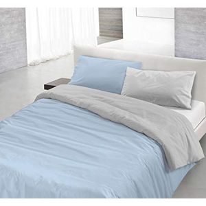 Italian Bed Linen Natuurlijke kleur Dekbedovertrek Set met Doubleface Effen Kleur Tas Sheet en Kussensloop, 100% Katoen, Lichtblauw/Lichtgrijs, dubbele