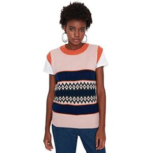 TRENDYOL Dames ronde hals Colorblock nauwsluitend gebreid vest sweater, oranje, M, oranje, M