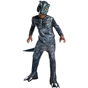 Rubies Velociraptor dinosauruskostuum voor jongens, officiële jumpsuit met print uit de Jurassic World Movie met masker en laarscovers eraan voor Halloween, Kerstmis, Carnaval en Verjaardag