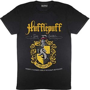 Harry Potter Hufflepuff Crest T-shirt, Volwassenen, S-2XL, Schwarz, Officiële Koopwaar