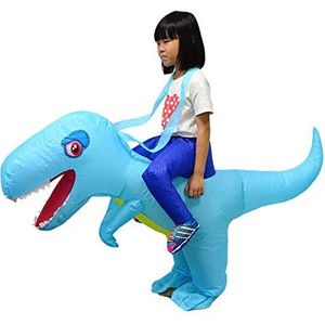 LOLANTA Opblaasbaar dinosauruskostuum voor kinderen Halloween-verkleedfeest T-Rex-kostuums, blauw, 6-12 jaar / 130-160 cm, M