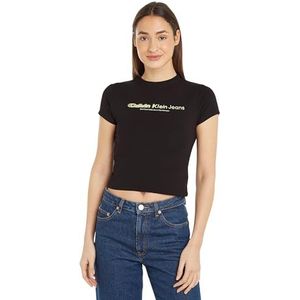 Calvin Klein Jeans Dames Slogan Getailleerde Tee S/S T-shirts, zwart., L