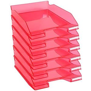 Exacompta - ref. 113254D - Set van 6 Brievenbakken COMBO MIDI - Afmetingen: 34,6 x 25,5x 6,5 cm - voor A4 documenten + - kleur framboos doorzichtig glanzend