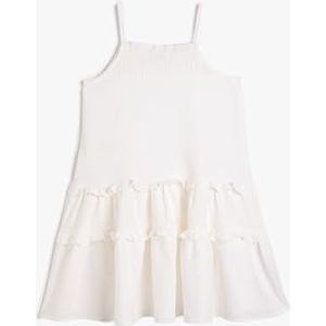 Koton Girls's Linen Blend Straps Relax Cut Ruffle Detail Dress, Wit (000), 7-8 jaar