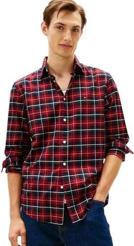 Tommy Hilfiger Heren gemerceriseerd Tartan RF Shirt MW0MW41494 L/S Shirt, rood, M, Rood (Regatta Rood/Check), M