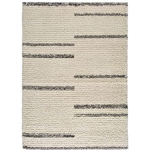 ECCOX - Gobi Hoogpolig tapijt van polypropyleen met jute basis, zacht en duurzaam tapijt, voor ingang, woonkamer, eetkamer, slaapkamer, kleedkamer, crème (135 x 190 cm)