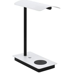 EGLO LED tafellamp Arenaza, 1-lichts bureaulamp met touch-control, QI oplader, dimbaar nachtlampje van metaal in zwart en wit, tafel lamp voor kantoor, warm wit