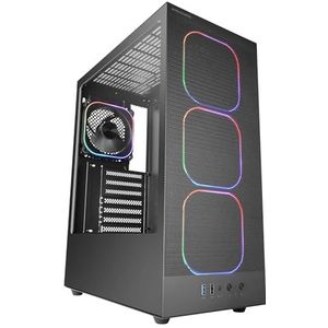 Mars Gaming MC-NEBULA ATX Gaming Behuizing, 4 Line-Glow ARGB 120 mm Ventilatoren, Voorzijde Van Microgeperforeerd Metalen Gaas, CableHatch, Zijkant Van Gehard Glas, Zwart