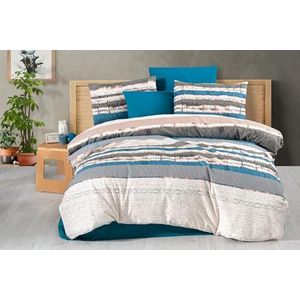 Nuit Des Rêves XXL Quilt Cover Set (155 x 220 cm), blauw, crème en grijs, 50% katoen/50% polyester, 127 draadcount | machinewasbaar, elegant design met knoopsluiting