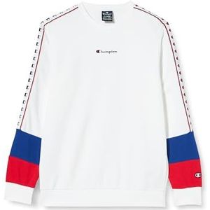 Champion Legacy Retro Sport B-Spring Terry Crewneck Sweatshirt voor kinderen en jongens, wit/elektroblauw/rood, 7-8 jaar