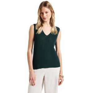 Street One - Gebreide Damestop - Dark Garden Green - Mouwloos - V-hals