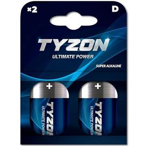 Tyzon D Super alkaline batterijen, 1,5 volt, 2 stuks, betrouwbare energie voor apparaten met een hoog stroomverbruik