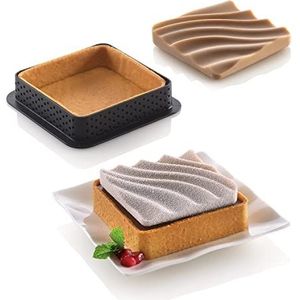 Silikomart - kit mini tarte zand - silicone vorm + 6 ringen 80x80 mm
