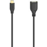 Hama USB C-kabel – OTG (USB 2.0, 480 Mbit/s, verguld, smal, 0,15 m) zwart