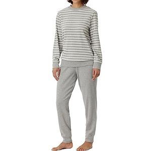 Schiesser Damespyjama, lang, badstof, warm en behaaglijk gevoel - Nightwear, grijs-gemêleerd_180116, 48