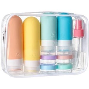 DEPOZA Set van 16 reisflessen - TSA goedgekeurde lekvrije siliconen knijpbare containers voor toiletartikelen, conditioner, shampoo, lotion en douchegel accessoires, 16 PCs/Wit Pack, Modern design