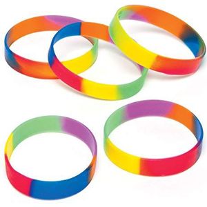 Baker Ross AG758 Regenboog-armbanden van rubber voor kinderen als kleine verrassing of als prijs bij partyspelletjes (10 stuks)