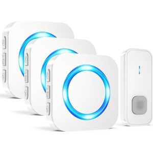 SURFOU Deurbel, Waterdichte Draadloze Deurbelset Bel, 400M Bereik, Draadloze Deurbel Voor Buiten, 55 Melodieën, 5 Volumes, Led-Display, Huisdeurbel met Batterij (3 ontvanger + 1 zender)