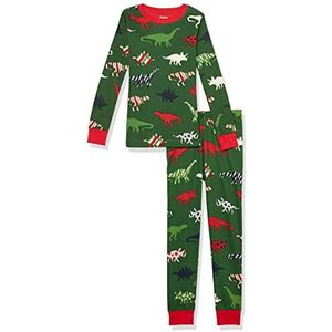 Hatley Organic Cotton Long Sleeve Printed Pyjama Set Jongens, festive dino's, 8 Jaren
