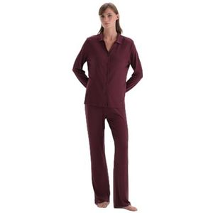 Dagi Dames Basic Katoen Modale Shirt Broek Gebreide Pyjama Pak Pyjama Set, Bordeaux, L