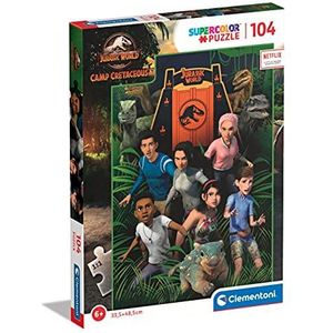 Clementoni Park Supercolor Jurassic World Camp Cretaceous, Netflix-serie 104 stukjes, Made in Italy, kinderen 6 jaar, cartoon-puzzel, meerkleurig, 27544
