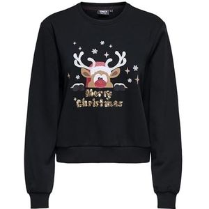 Only - ONLYDA XMAS - Sweatshirt - Zwart - Lange Mouwen - Ronde Hals - Met Verschillende Kerstmotieven