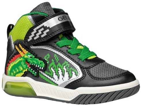 Geox - J INEK BOY - Sneakers - Zwart/limoen - Klittenbandsluiting