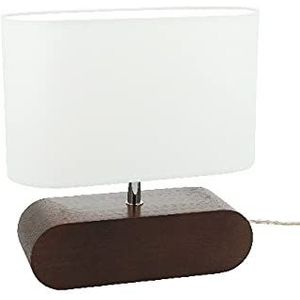 Homemania HOMBR_0204 Tafellamp Shade vorm, bureau, nachtkastje, donker hout, stof, wit, 30 x 12 x 31 cm