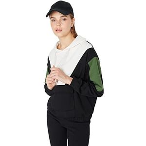 TRENDYOL Colorblock Regular Sweatshirt voor dames, zwart, XL