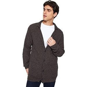 Trendyol Heren gestructureerde lange mouwen slanke gebreide cardigan sweater, bruin, XL