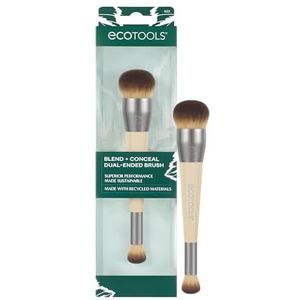 EcoTools Blend + Conceal duo make-up borstel, voor foundation & concealer, vloeibare of crème formules, synthetische haren, veganistisch, wreedheidsvrij, compact voor reizen, gezichtstool