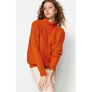 Trendyol FeMan Regular fit Basic Staande kraag gebreide trui, Oranje, S, Oranje, S