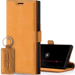 SURAZO Beschermend telefoonhoesje voor Samsung Galaxy S23 Ultra - echt lederen RFID-portemonnee met kaarthouder, magnetische sluiting, standaard, fliphoesje, volledige behuizing, schermbeschermer