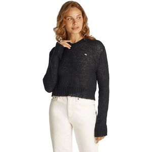 Tommy Jeans Dames TJW OPEN KNIT V-NECK TRUI Trui, zwart, XXS, Zwart (zwart), XXS