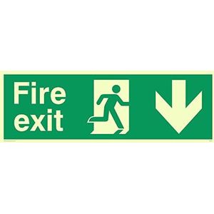 Viking Signs SB427-L62-PV ""Fire Exit"" Sign, Pijl omlaag, Foto luminescent Sticker, 200 mm H x 600 mm W