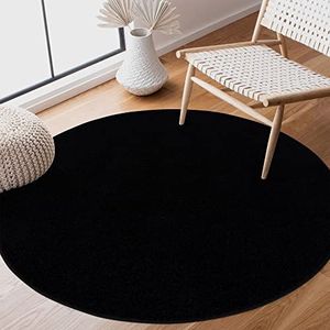SANAT Laagpolig tapijt voor de woonkamer, effen moderne tapijten voor de slaapkamer, werkkamer, kantoor, hal, kinderkamer en keuken, zwart, 80 cm rond