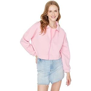 Trendyol Effen regular sweatshirt met polohals voor dames, roze, XL