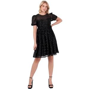 Lovedrobe Mini-jurk voor dames, skaterpasvorm en flare, A-lijn, ronde hals, korte pofmouwen, sleutelgat, rug, Zigzag stropdas, party, zwart, 48, zwart, 48