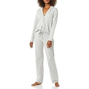Amazon Essentials Dames katoenen modaal shirt met lange mouwen en lange broek pyjamaset (verkrijgbaar in grote maten), grijs gemêleerd, XXL