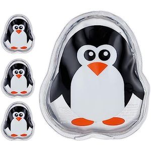 Relaxdays hot cold pack kinderen, set van 4, koud warm kompres, pinguïn, HxB: 11 x 9 cm, gel, herbruikbaar, zwart/wit