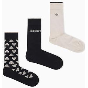 EMPORIO ARMANI Heren 3-Pack Sokken Kort, Plaza/Zwart Allover, One Size, Plaza/Zwarte Allover/, Eén maat