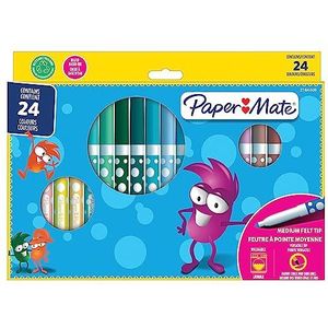 PAPER MATE Gekleurde viltstiften voor kinderen, wasbare inkt, verschillende kleuren, 24 viltstiften