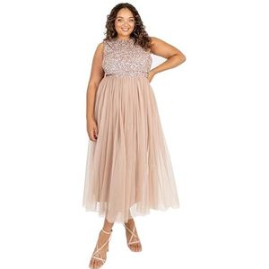 Maya Deluxe Vrouwen Midaxi Jurk Dames Mouwloze Pailletten Hoge Empire Taille Tule Versierd voor Bruiloft Gast Bal Bruidsmeisje, Taupe Blush, 32