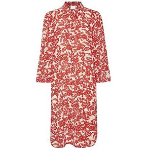 KAFFE Dames-T-shirt, jurk met vleugelmouwen, jurk met knielengte geprint, rood/lichtbeige bloem, 36