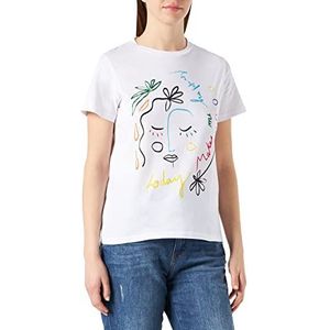 Desigual Ts_Faces T-shirt voor dames, Kleur: wit, XS
