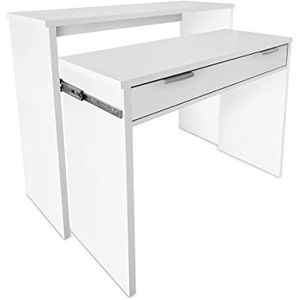 mattfy - Volledig uittrekbare computertafel, wit, praktisch en functioneel, afmetingen: 90 cm (B) x 33/64 cm (D) x 73/86,5 cm (H)