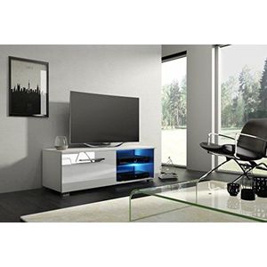 Selsey Tenus Single – tv-meubel/tv-lowboard/televisiekast, wit, LED in blauw, 100 x 40 x 34 cm