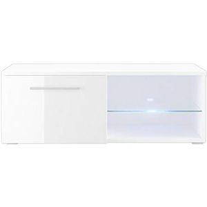 Selsey Tenus Single – tv-meubel/tv-lowboard/televisiekast, wit, LED in blauw, 100 x 40 x 34 cm