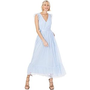 Anaya with Love Dames Maxi Jurk V-hals Mouwloze Frilly voor Bruiloft Gast Bruidsmeisje Prom Lange Hoge Empire Taille Gelaagd, Lichtblauw, 52